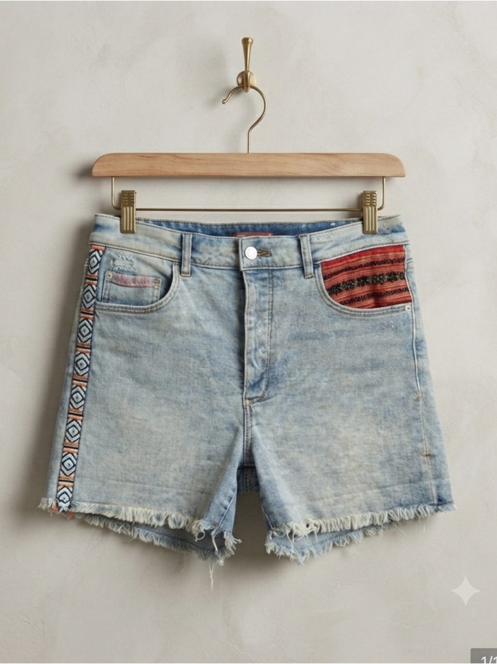 Pilcro Light Blue Jean Shorts with Red and Orange Accents